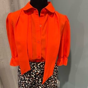 Puff sleeve button up orange blouse